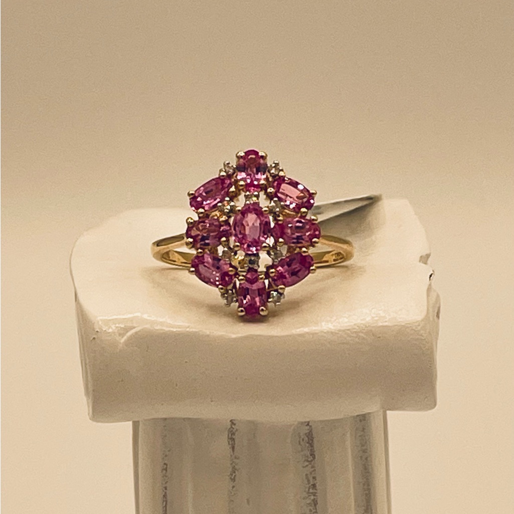 New 2.20ctw Oval Pink Sapphire & .07ctw Round White Diamond Accent 10k Gold Ring